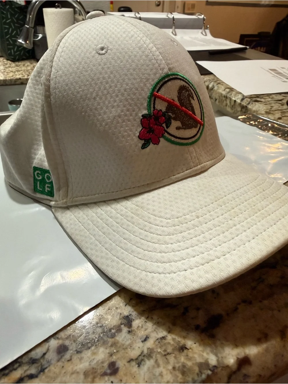 adidas White Golf Hat with Floral Logo Squirrel